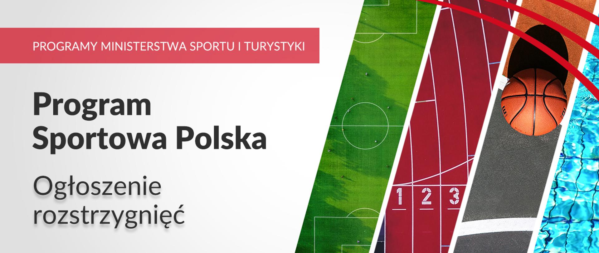 Program Sportowa Polska - ogłoszenie rozstrzygnięć - plansza ze zdjęciami boisk i bieżni.
