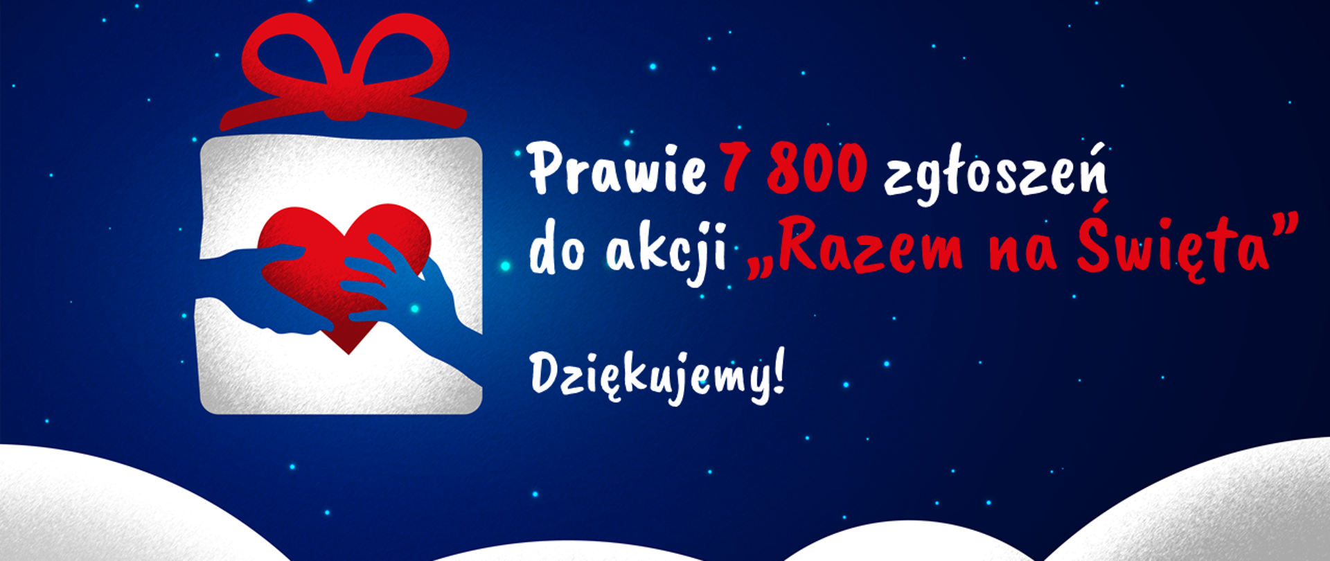 Razem na święta, plansza finałowa do akcji na której jest napis prawie 7 800 zgłoszeń, dziękujemy