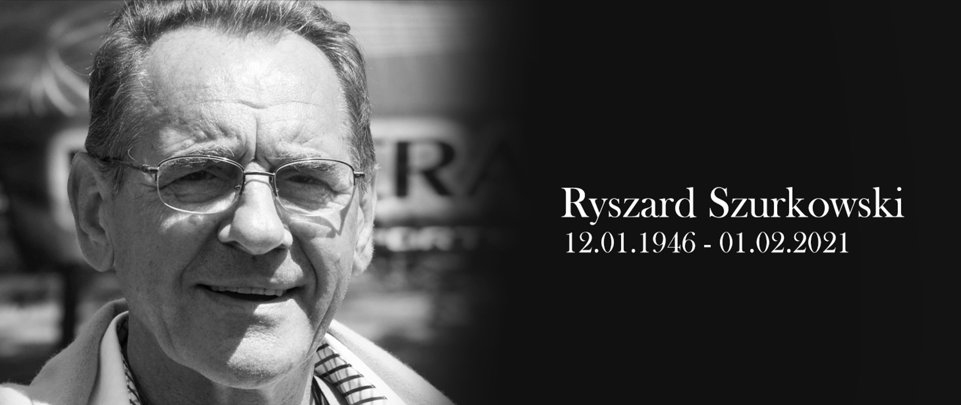 Czarno-biała grafika upamiętniająca Ryszarda Szurkowskiego.
