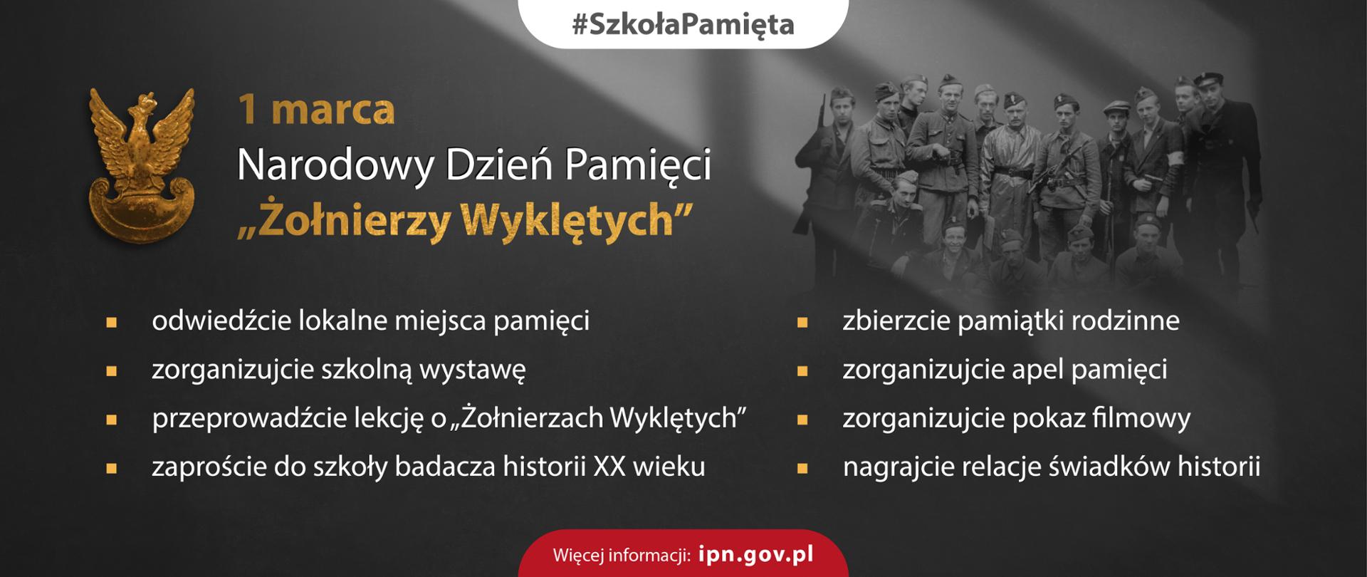 Grafika z napisem 1 marca Narodowy Dzień Pamięci Żołnierzy Wyklętych 
