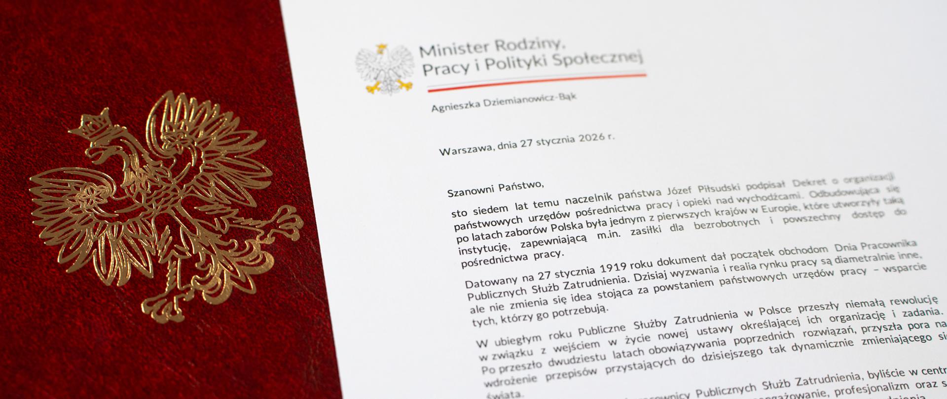 List Ministry Agnieszki Dziemianowicz-Bąk z okazji Dnia Pracownika Publicznych Służb Zatrudnienia