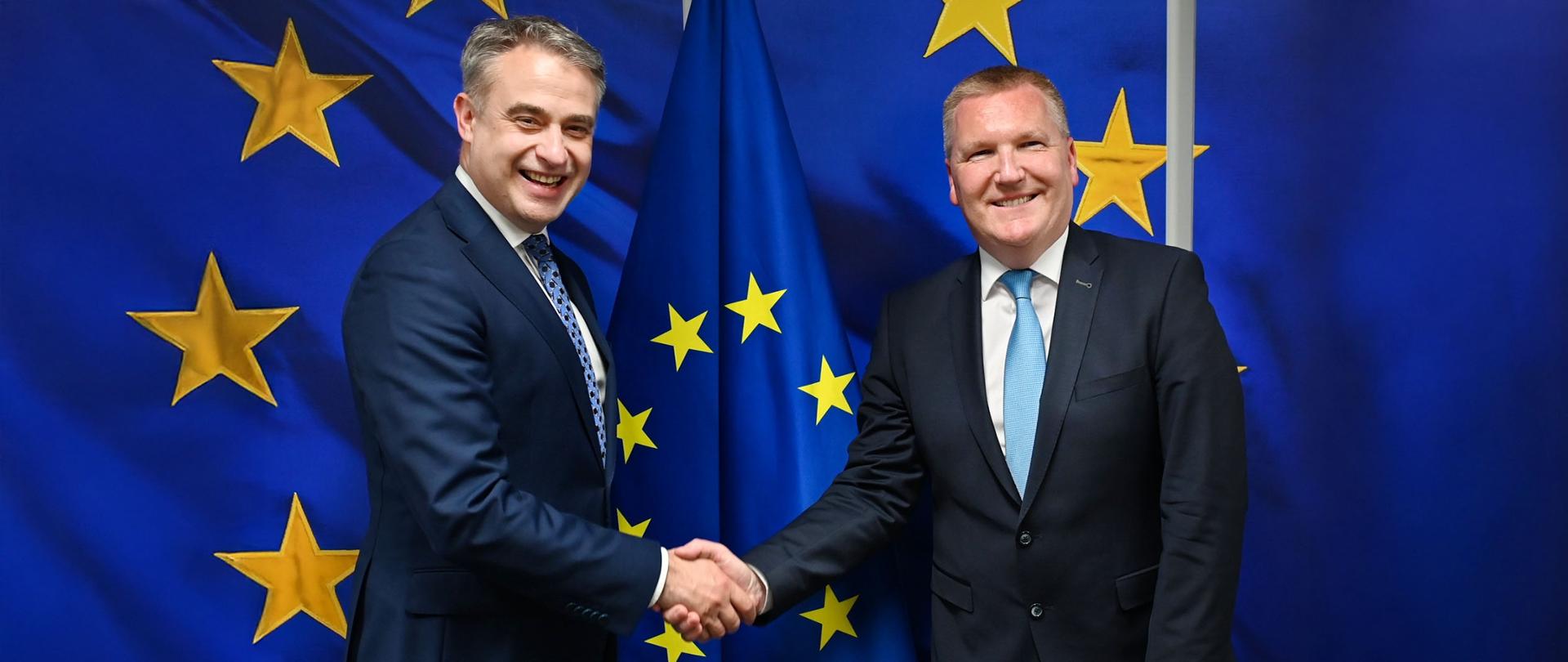 Brussels, Belgium, 30 April 2025. Krzysztof Gawkowski and Michael McGrath meeting in Brussels.