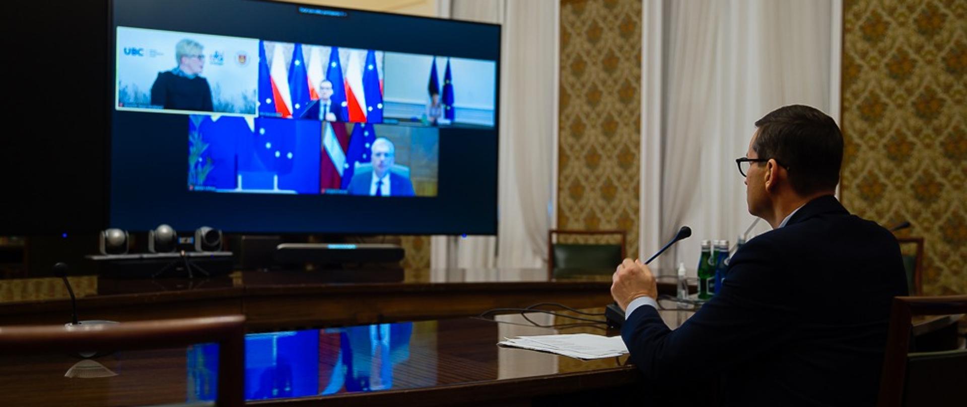 Premier Mateusz Morawiecki podczas sesji otwierającej 12. Doroczne Forum Strategii Unii Europejskiej dla Regionu Morza Bałtyckiego.