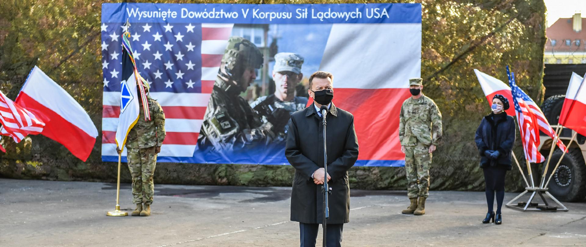 Minister Mariusz Błaszczak podczas inauguracji wysuniętego dowództwa V Korpusu