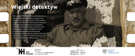 Grafika przedstawia opis filmu Wiejski detektyw na tle kadru filmowego. 