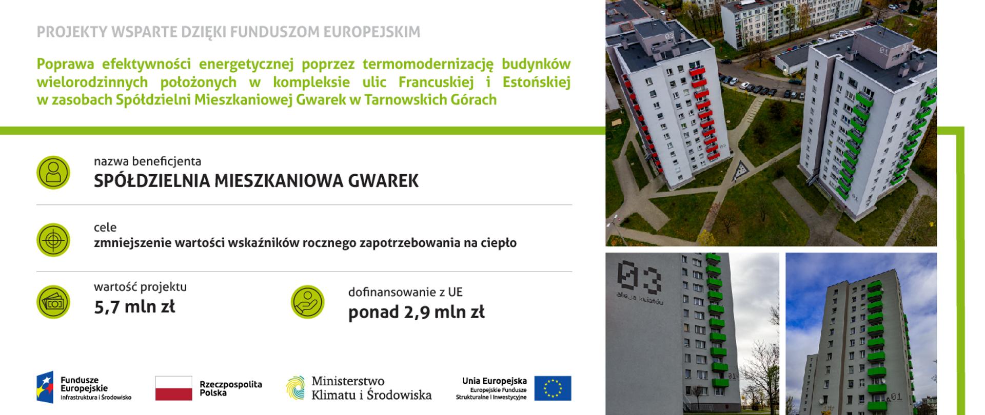 Poprawa efektywności energetycznej poprzez termomodernizację budynków wielorodzinnych położonych w kompleksie ulic Francuskiej i Estońskiej w zasobach Spółdzielni Mieszkaniowej Gwarek w Tarnowskich Górach