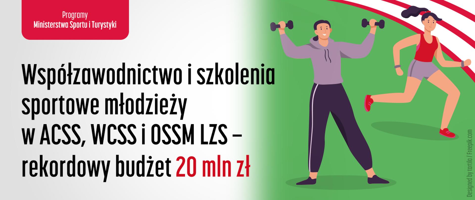 Rekordowy budżet na szkolenia i współzawodnictwo sportowe młodzieży w ACSS, WCSS i OSSM LZS - grafika z rysunkowymi postaciami trenującymi na murawie