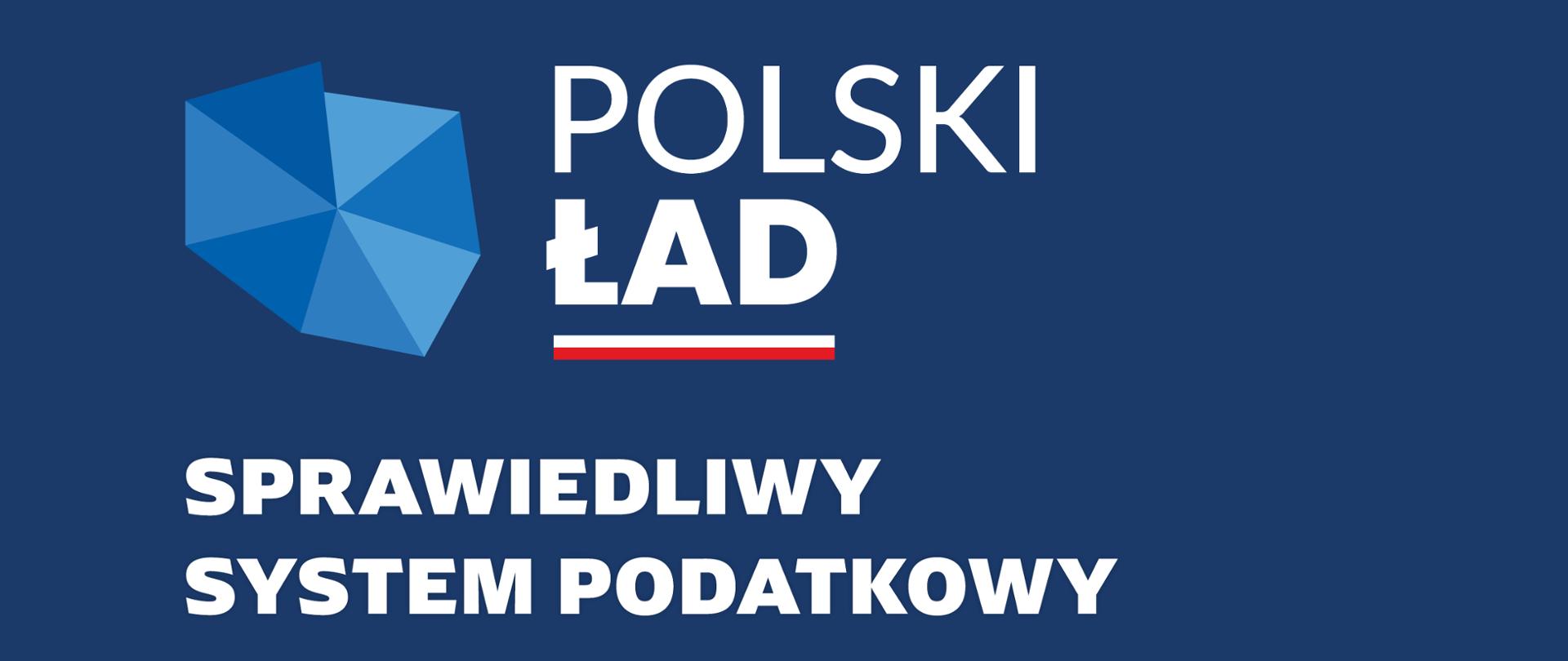 Na środku napis Polski Ład Sprawiedliwy system podatkowy. Po lewej stronie kontury Polski