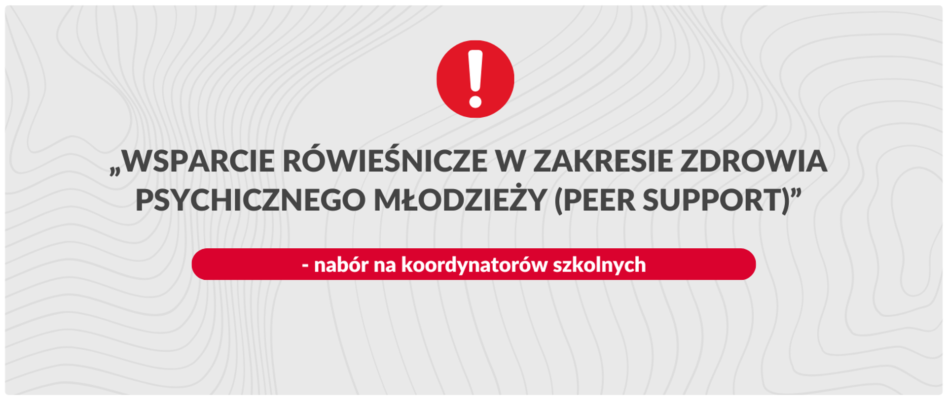 Czarny napis na szarym tle „Wsparcie rówieśnicze w zakresie zdrowia psychicznego młodzieży (peer support)” – nabór na koordynatorów szkolnych