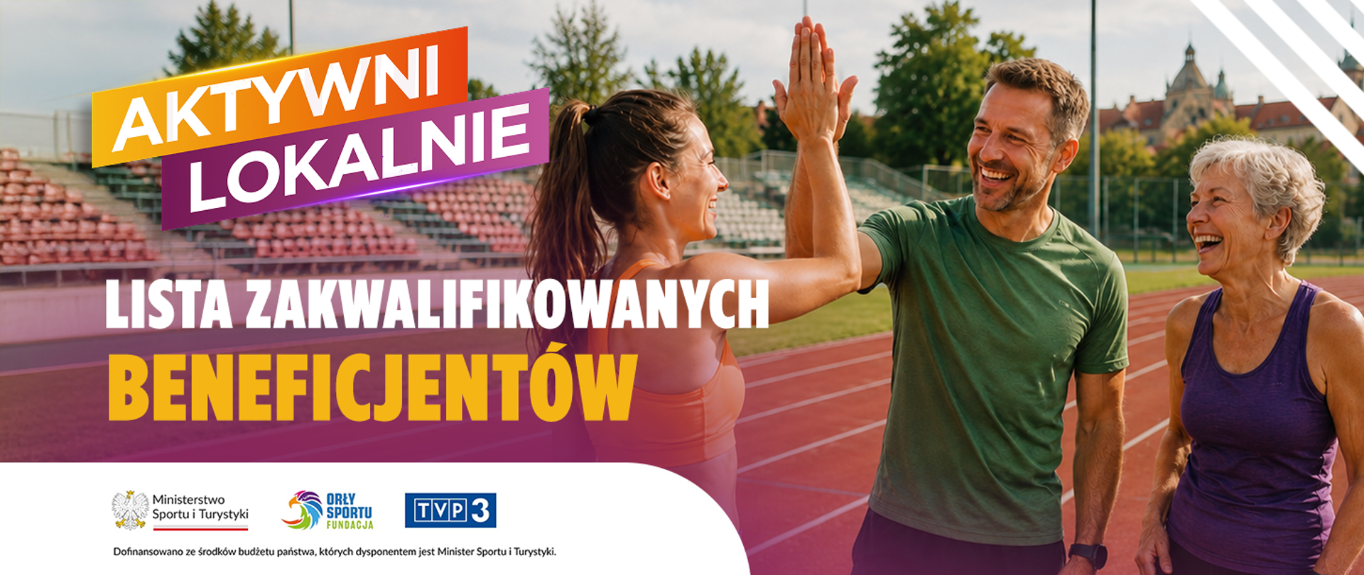 Grafika z dużym napisem: "Aktywni Lokalnie. Lista zakwalifikowanych beneficjentów".