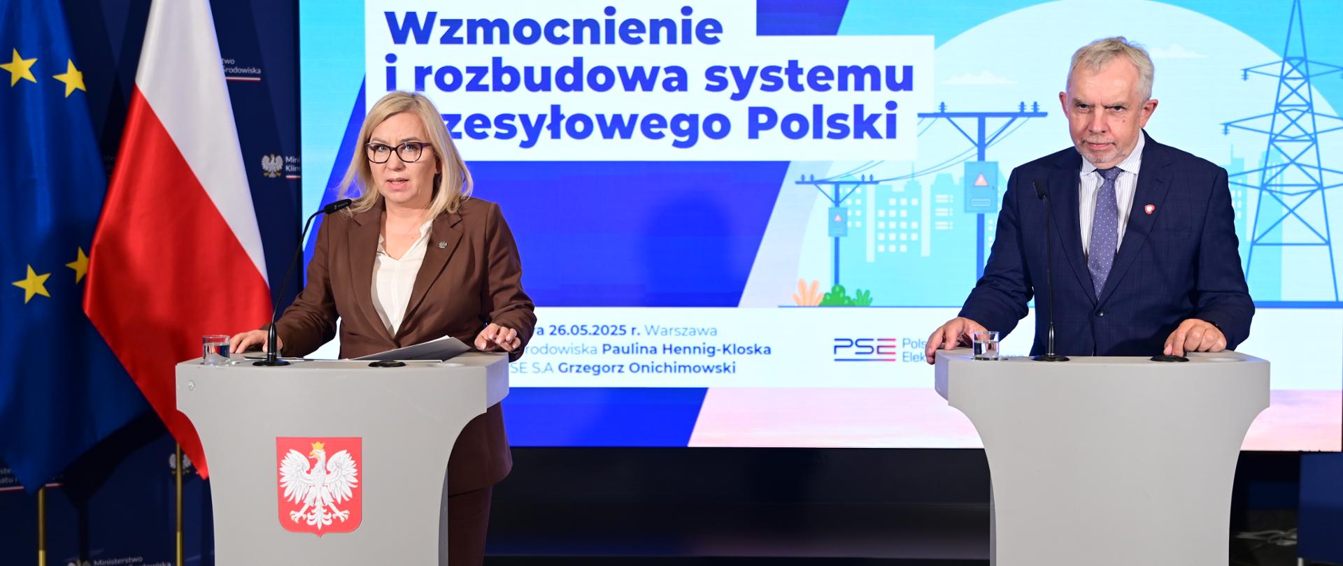 Ministra klimatu i środowiska Paulina Hennig-Kloska oraz prezes Polskich Sieci Elektroenergetycznych Grzegorz Onichimowski